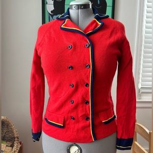 Vintage Sears 1960’s red cardigan with lapels, made in Italy